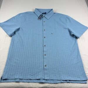 Nautica Shirt Mens 3XL Blue Seersucker Button Up Stretch Casual Camp NEW